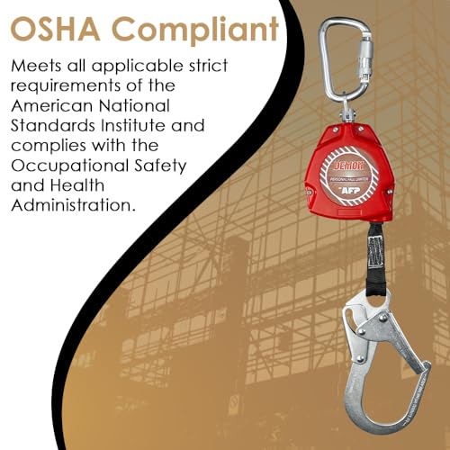 AFP Demon 11 FT Single Leg Self-Retracting Lifeline Web Lanyard Retractable | Steel Locking Snap Hook | Safety Yoyo | Fall Protection Arrest Limiter | Construction Industrial | OSHA & ANSI Rated SRL