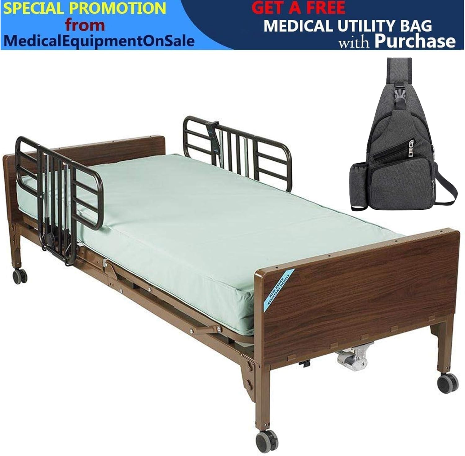 Drive Delta Ultra Light Full Electric Hospital Bed with Half Rails and 80