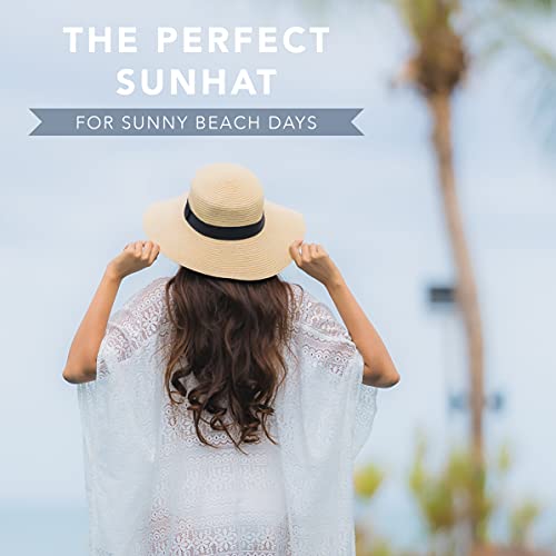 Women Floppy Sun Hat with Wide Brim—Foldable Roll-Up Straw Beach Hat UPF 50
