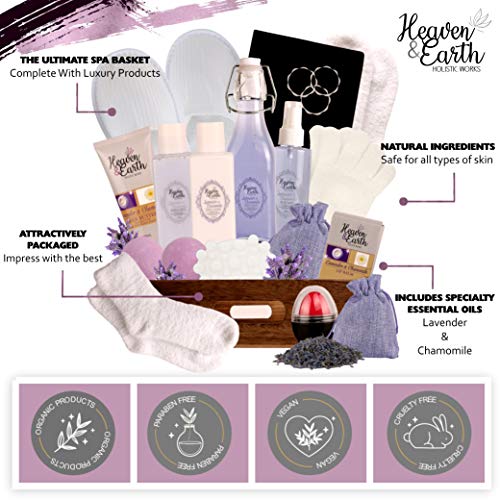 Mothers Day Gift Basket for Mom. Lavender Pampering Gift Basket! All Inclusive Spa Bath Gift Set for Relaxing, Self Care, Meditation Gifts for Her. Luxury Bath Set for Mind & Body Stress Relief!