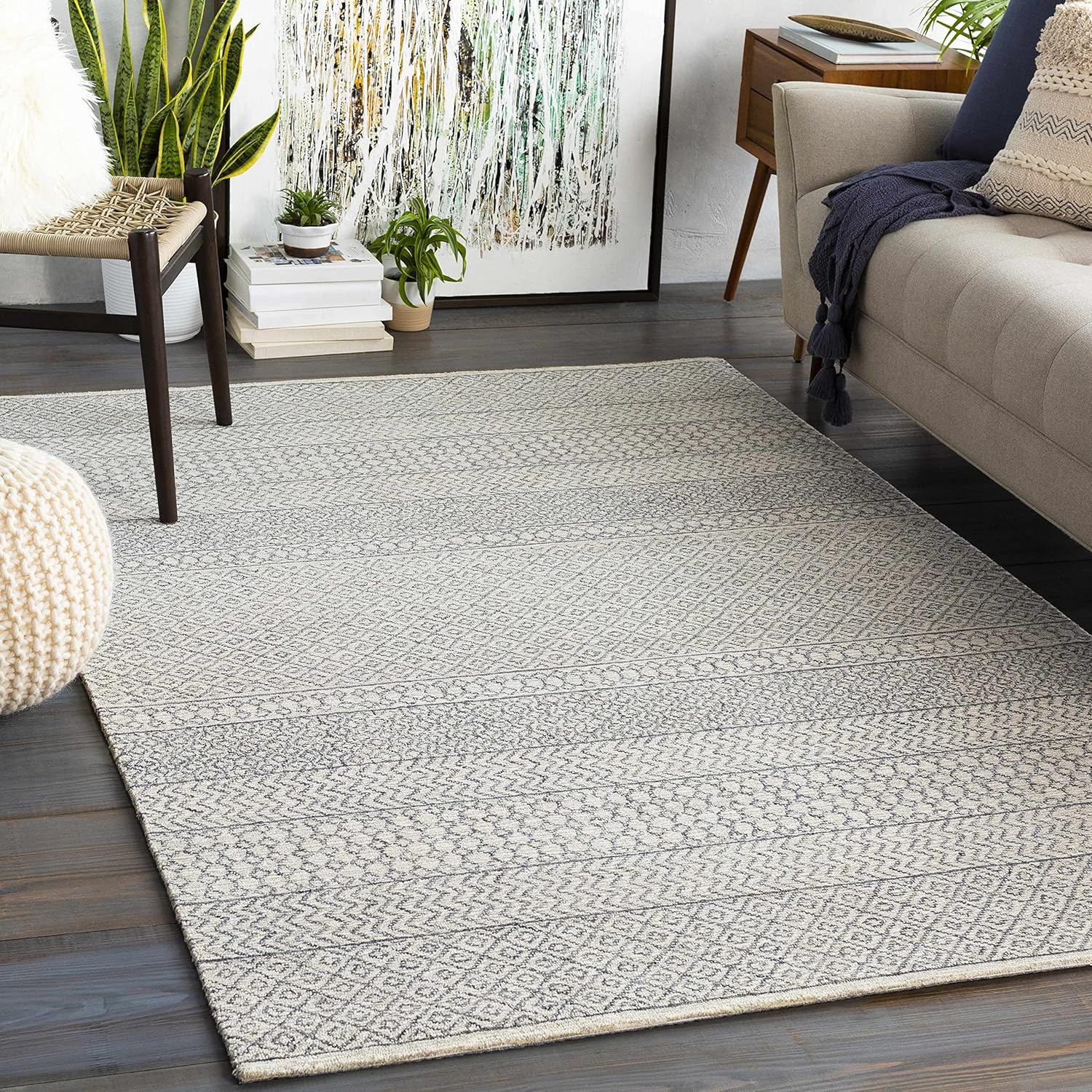 Hauteloom Dugway Wool Living Room, Bedroom Area Rug - Bohemian/Global - Gray, Black, Beige - 6'