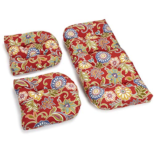 Blazing Needles Outdoor Rounded Back Settee Cushion Set, Haliwell Caribbean 3 Count