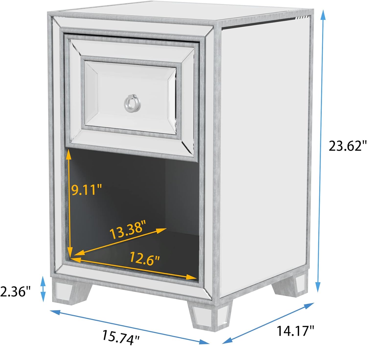 Mirrored Nightstand, Antique Painted End Table, Mini Nightstand for Bedroom, Dressing Room and Living Room