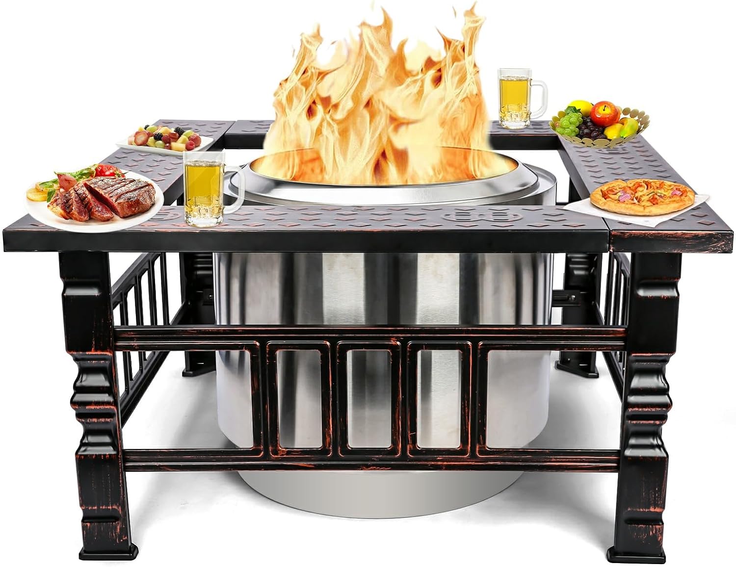 Uniflasy Fire Pit Surround Tabletop for Solo Stove Bonfire and Ranger Wood Burning, Powder-Coated Steel Surround Tabletop, Large Space Fire Pit Stand, Outdoor Wood Burning Solo Stove Accessories