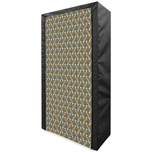 Ambesonne Asian Portable Fabric Wardrobe, Mandala Patchwork Style Pattern in Oriental Style Boho Eastern Mystical Elements, Clothing Organizer and Storage Closet with Shelves, 59