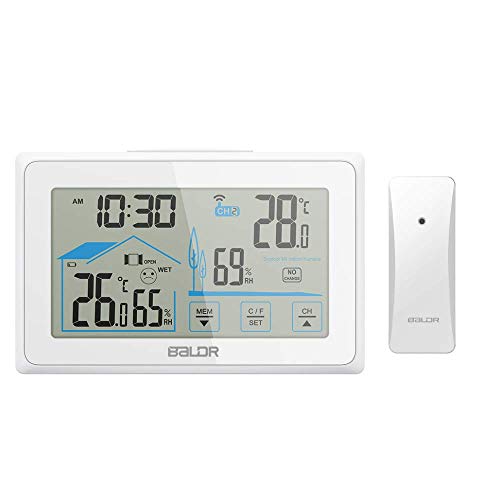 BALDR Wireless Indoor/Outdoor Thermometer & Hygrometer - Touch Screen Digital Weather Station with Room Temperature Monitor & Humidity Gauge Meter, Extended Backlit Display for Easy Viewing
