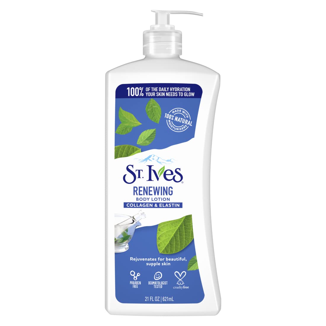St. Ives Renewing Hand & Body Lotion for Women with Pump, Daily Moisturizer Collagen Elastin for Dry Skin, Made with 100% Natural Moisturizers, 21 fl oz, 4 Pack