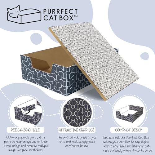 Lounger with Scratch Pad and Peek-a-Boo Cutout | Premium Corrugated Cardboard Cat Scratcher Bed for Relaxation and Mental Stimulation | Interactive Cat Boxes for Indoor Cats