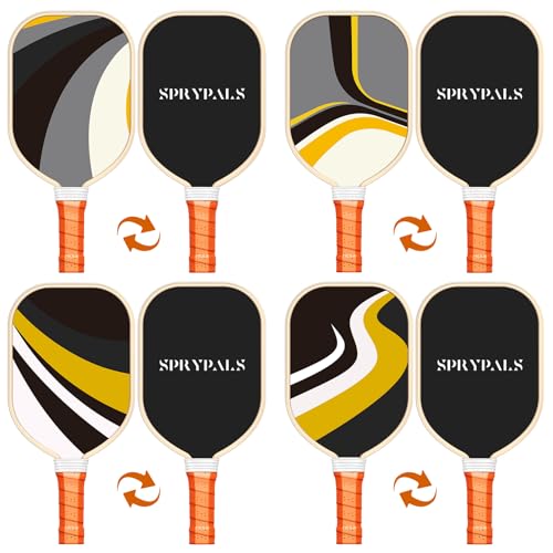 Pickleball Paddles Set of 4, Premium Wood with 4 Indoor & Outdoor Pickleball Balls and 1 Carry Bag, Pickleball Rackets with Ergonomic Cushion Grip for Beginner & Professional Gifts for Women Men Youth