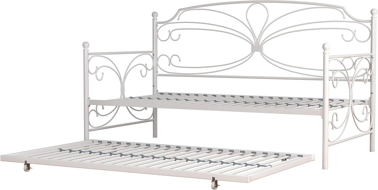 Hillsdale, Anslee Whimsical Scroll Metal Complete Twin Daybed with Trundle, White