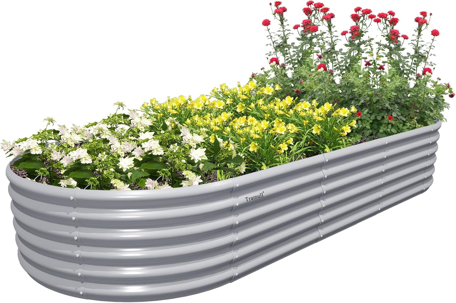 1 Pack 8x3x1.5FT Galvanized Raised Garden Bed Kit Oval Metal Ground Planter Box Outdoor Bottomless Planter Raised Beds for Vegetables Flowers Herbs Fruits, Gray
