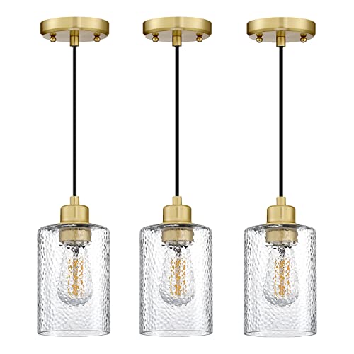 Indoor 3 Pack 1 Light Pendant Ceiling Light Industrial Farmhouse Fixture Water Grain Glass Oil Rubbed Bronze Finish for Bedroom Hallway Dining Room Entryway Kitchen Island Cafe Bar