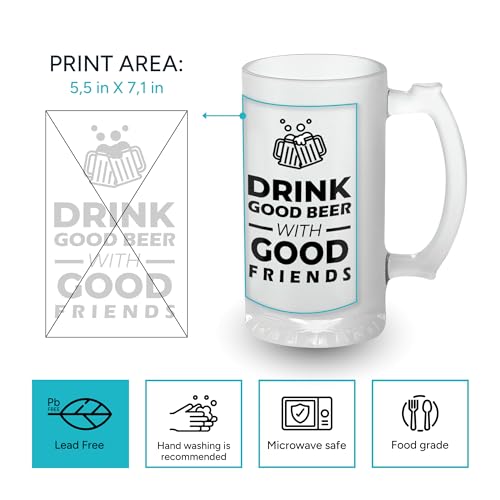 Clear Beer Sublimation Mugs 16 OZ. Set of 12 Personalized Glass Mugs with Handles