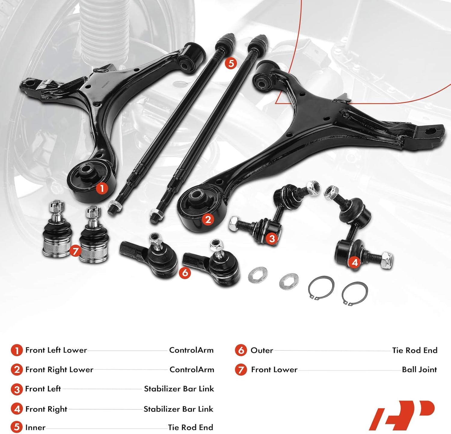 A-Premium 10Pcs Front Suspension Kit, Lower Control Arm Lower Ball Joint Inner Outer Tie Rod End Sway Bar Links, Compatible with Honda CR-V 2002 2003 2004
