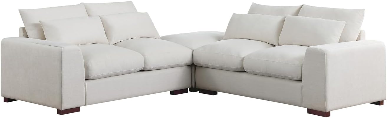 Devion Furniture 123.24'' Fabric Square Arm Modular Reversible Sectional Sofa & Ottoman-Beige