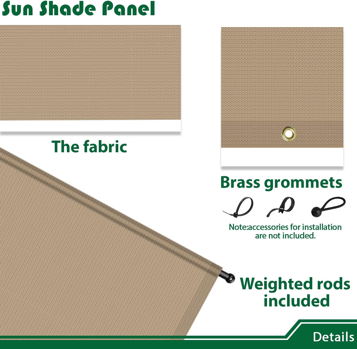 11'x25' Pergola Canopy Replacement Shade Cover Outdoor Sun Shade Cloth with Grommets Weighted Rods, Patio Awning for Porch Backyard Gazebo Garden, Sand