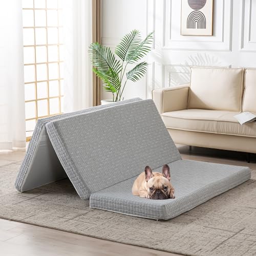 Foldable Mattress, 4 Inch Memory Foam Guest Floor Mattress, Tri Folding Portable Mattress for Kids and Adults, Washable Cover, Non-Slip Design, Full Size Grey