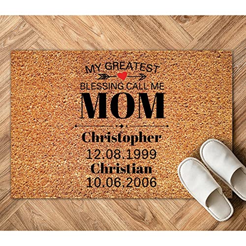 My Greatest Blessing Call Me Mom Coir Doormat Family Love Coir Fiber Doormat Rustic Weather Resistant Non Slip Front Door Mat for Entrance Way Indoor Front Door New Home Gift 16x24in