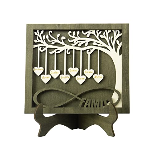 Jeweidea Custom Name Sign with 2-8 Names - Personalized Tree of Life Engraved Plaque with Stand - Gifts Idea for Mom Grandma Mother's Day (5 Names)
