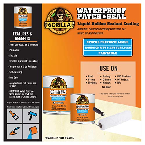 Gorilla Waterproof Patch & Seal Liquid Rubber Sealant, White, 32oz (Pack of 1)