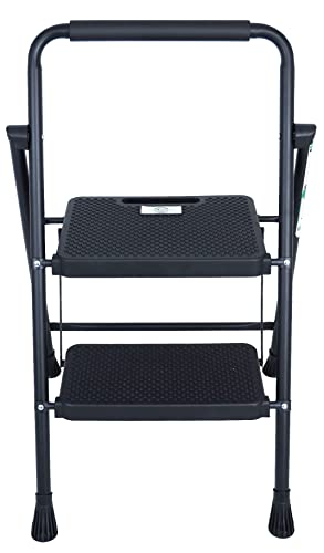 Folding Step Stool with Wide Anti-Slip Pedal, ​330​lbs Sturdy Steel Ladder, 2-Step, Black
