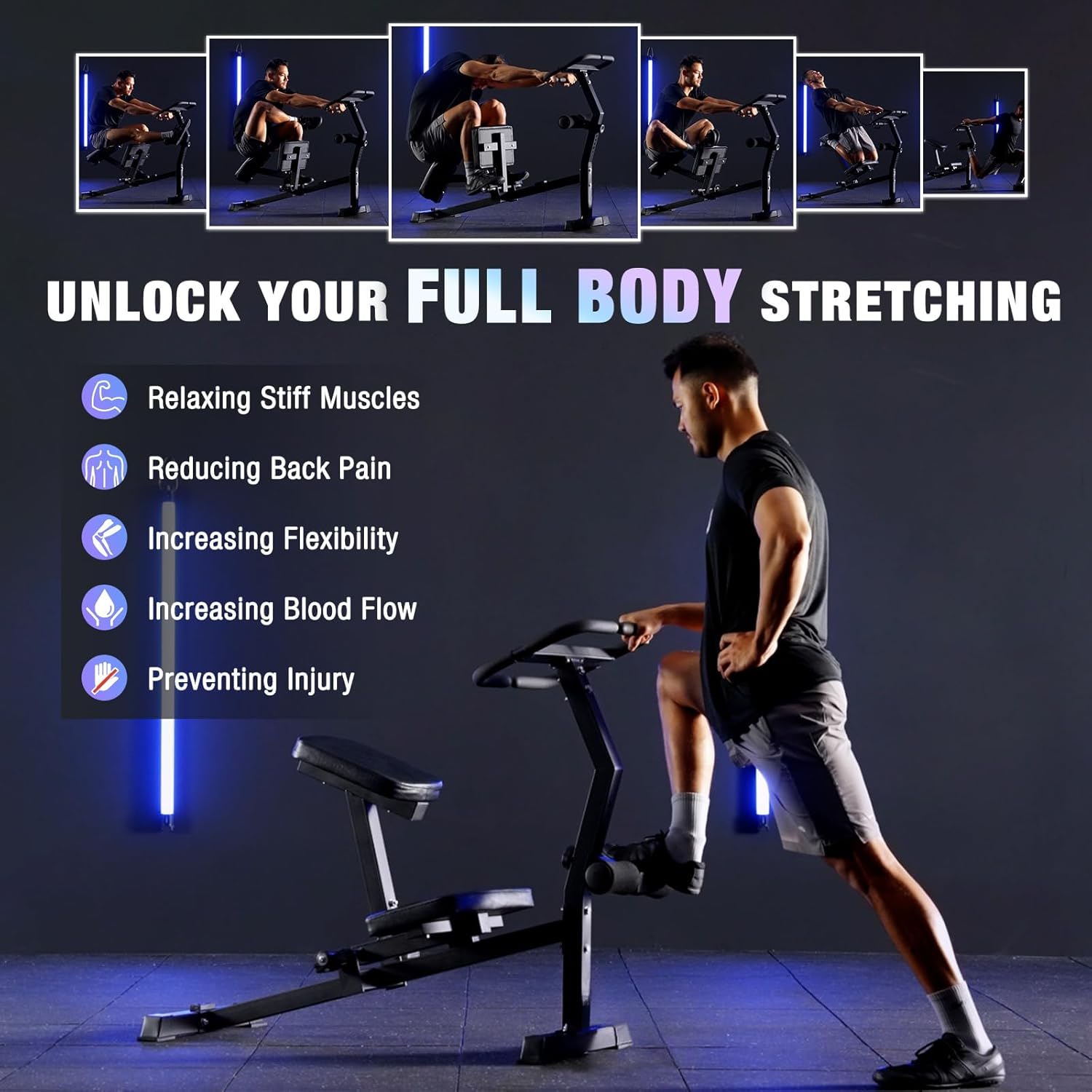 Stretch Machine, Stretching Equipment, Full Body Stretching Machine with Leg Stretcher Machine and Lower Back Stretcher, Back Stretcher Machine for Lower Back Pain Relief, Home Gym, Black