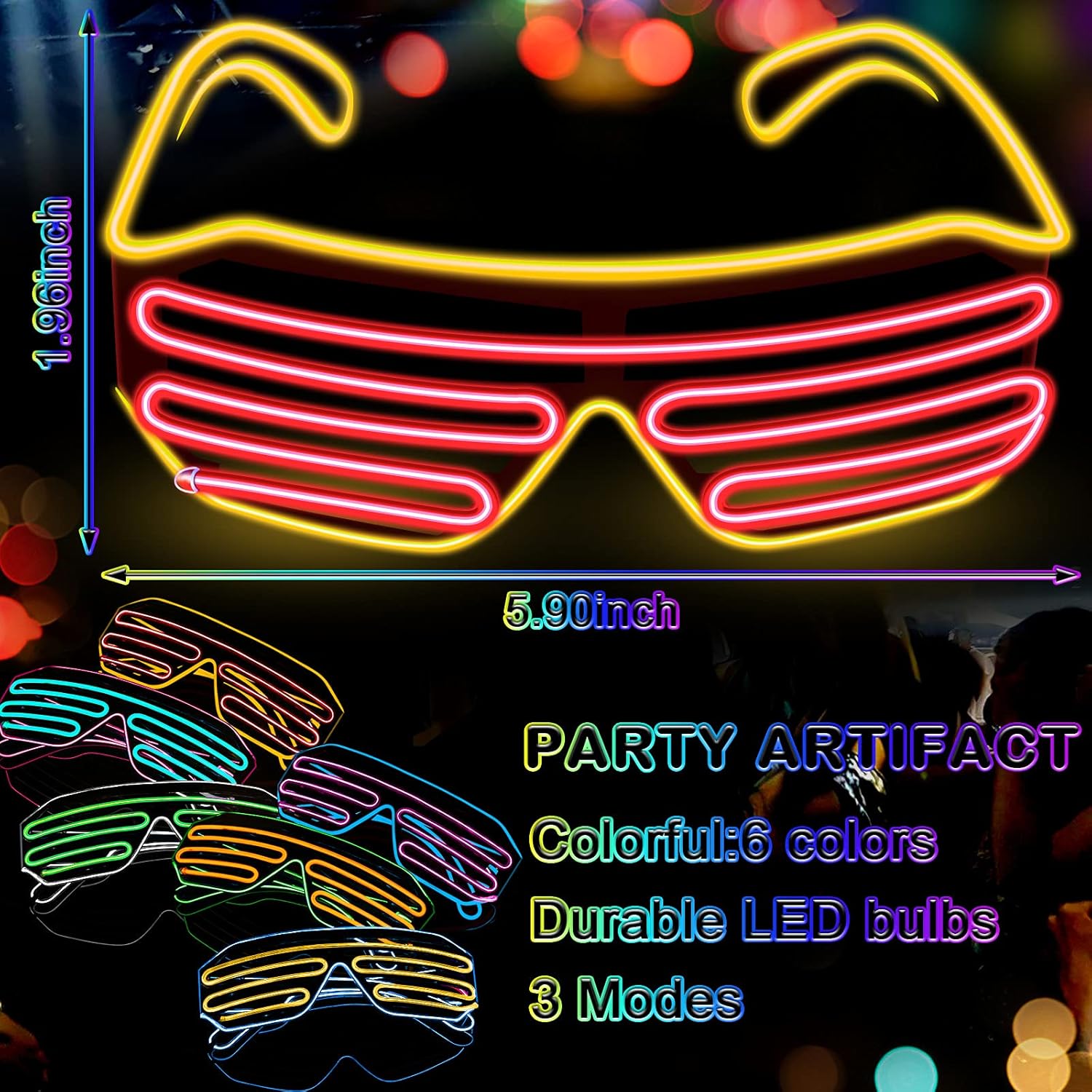 6 Pairs LED Glasses Light Up Shutter EL Wire Neon Rave Flashing Sunglasses LED Glow Plastic Shutter Shades Glasses Glow in The Dark Party Supplies for Clubs, 80s Musical Christmas Halloween Party