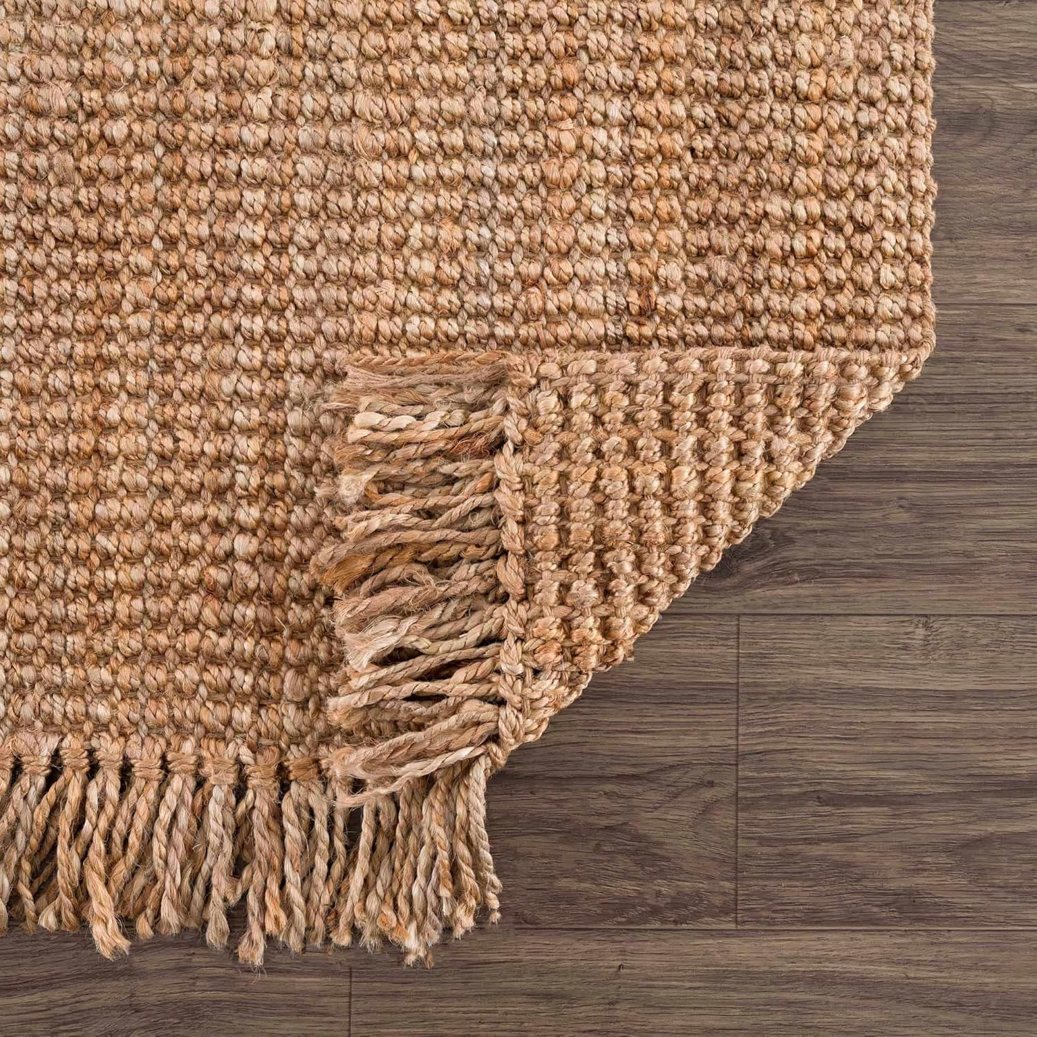 Hauteloom Moncton Sea Grass Jute Rug - Natural Fiber Area Rug - Natural Fringe Tassel - Rattan Wicker Look Carpet - Brown - 9'6