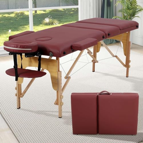 84 Inch Portable Massage Table, Lightweight 3-Fold Height Adjustable Massage Bed, Spa and Lash Bed with Face Cradle for Salon, Physical Therapy, and Reiki(Black)