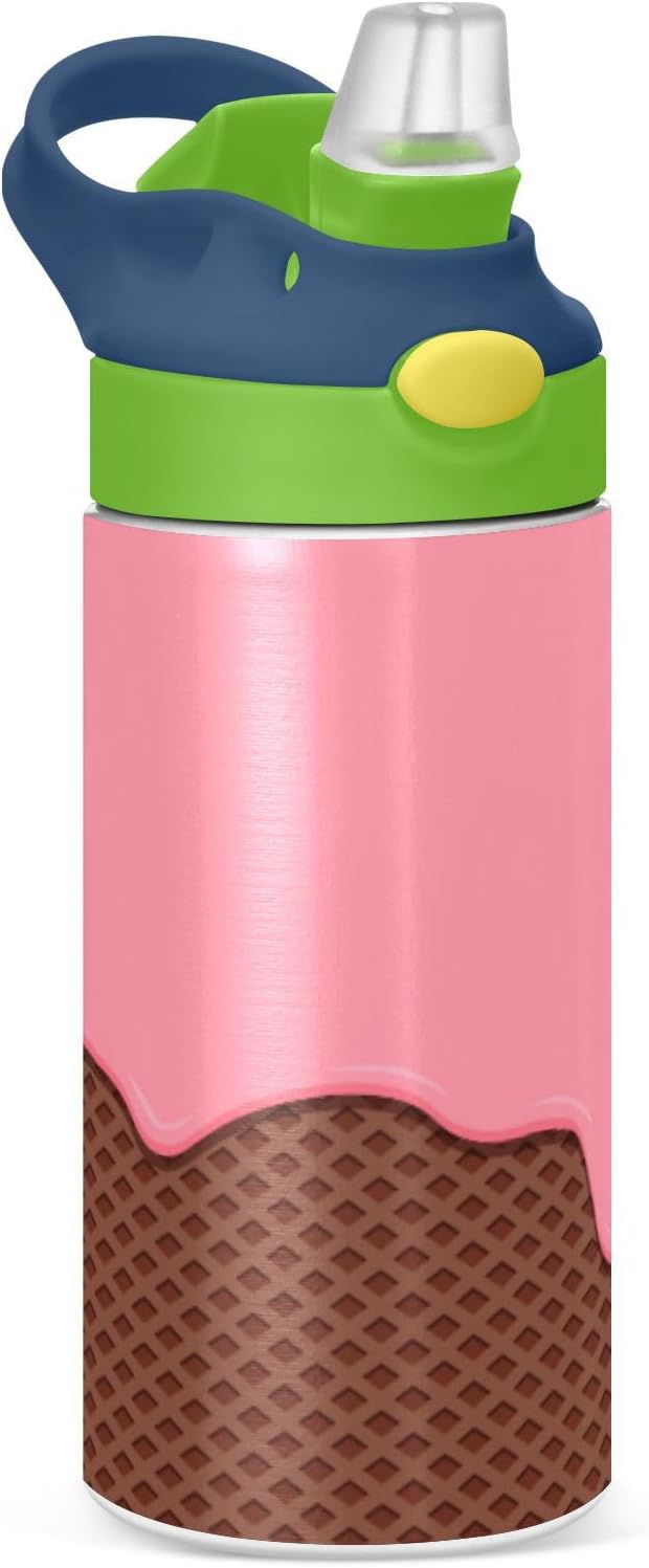Strawberry Cream Water Bottle for Kids, 12 oz Leakproof Double Walled Insulated Stainless Steel Water Bottle Travel Tumbler with Straw Lid for Girls Boys Toddlers