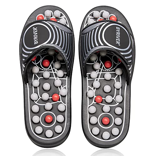 BYRIVER Acupressure Foot Massage Mat, Reflexology Tools, Spiky Ball Roller Therapy Sandals Shoes Slippers, Relief Muscle Fatigue, Sciatica, Heel, Lower Back Pain (03L)