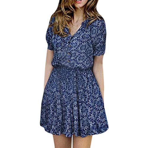 Summer Boho Mini Dresses for Women 2024 V Neck Ruffle Short Sleeve Tunic Casual Cute Short Dress Soft Beach Sundress
