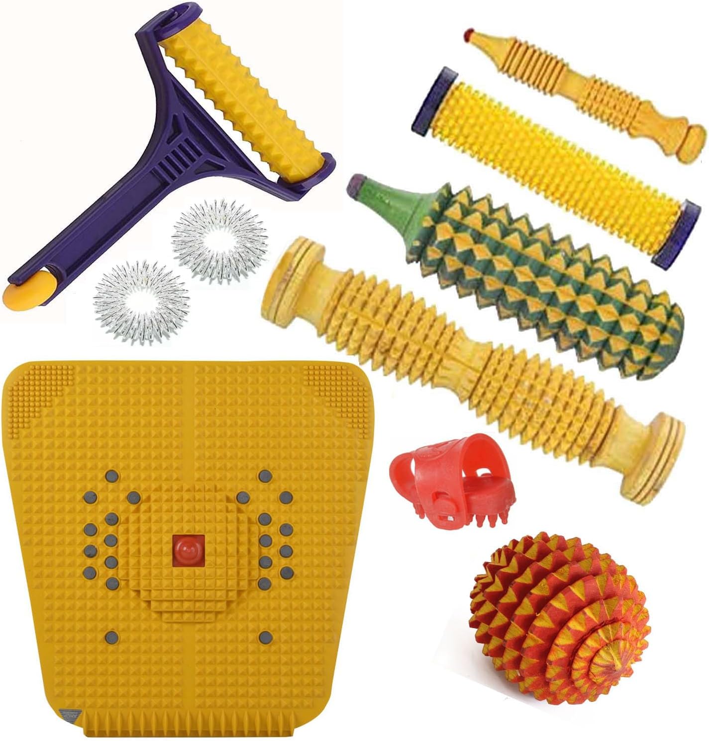 ANCS Acupressure Wooden Roller for Foot, Acupressure Manual Magnetic Stress Mat Combo Kit