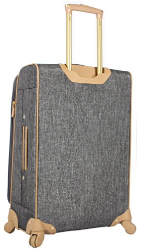 Nicole Miller Designer Luggage Paige Collection - 4 Piece Softside Lightweight Expandable Spinner Suitcases- Set includes 17 Inch Tote Bag, 20 Inch Carry On, 24 Inch & 28 Inch Suitcases (Silver)