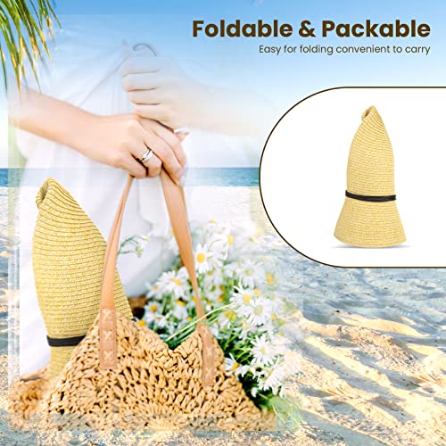 Simplicity Women's UPF 50+ Wide Brim Braided Straw Sun Hat with Lanyard