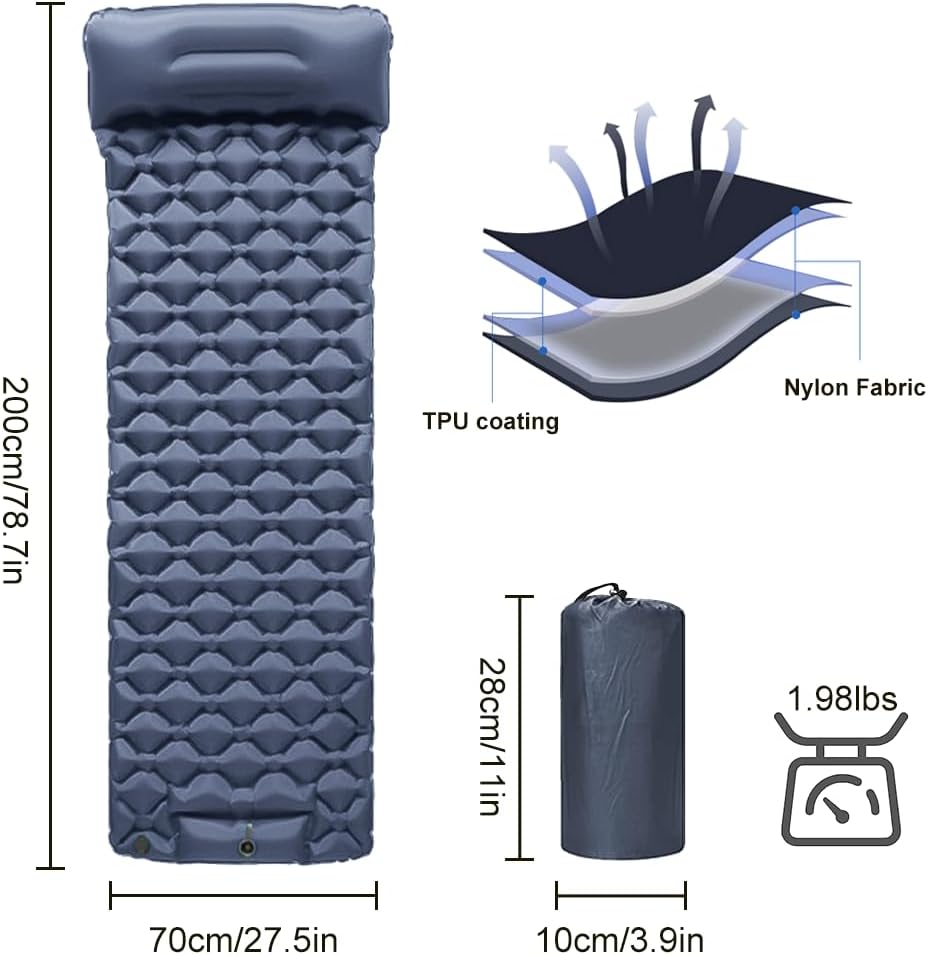 2 Pack Sleeping Pad for Camping, Ultralight Self Inflating Air Mattress for Camping & Hiking, Self-Inflating Extra-Thick Airpad for Outdoor, Backpacking (Navy Blue)