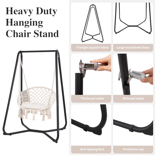 SUNCREAT Hammock Chair with Stand Included, Heavy Duty Hanging Chair with Stand, 330 lbs Capacity, Patent Pending, Grey