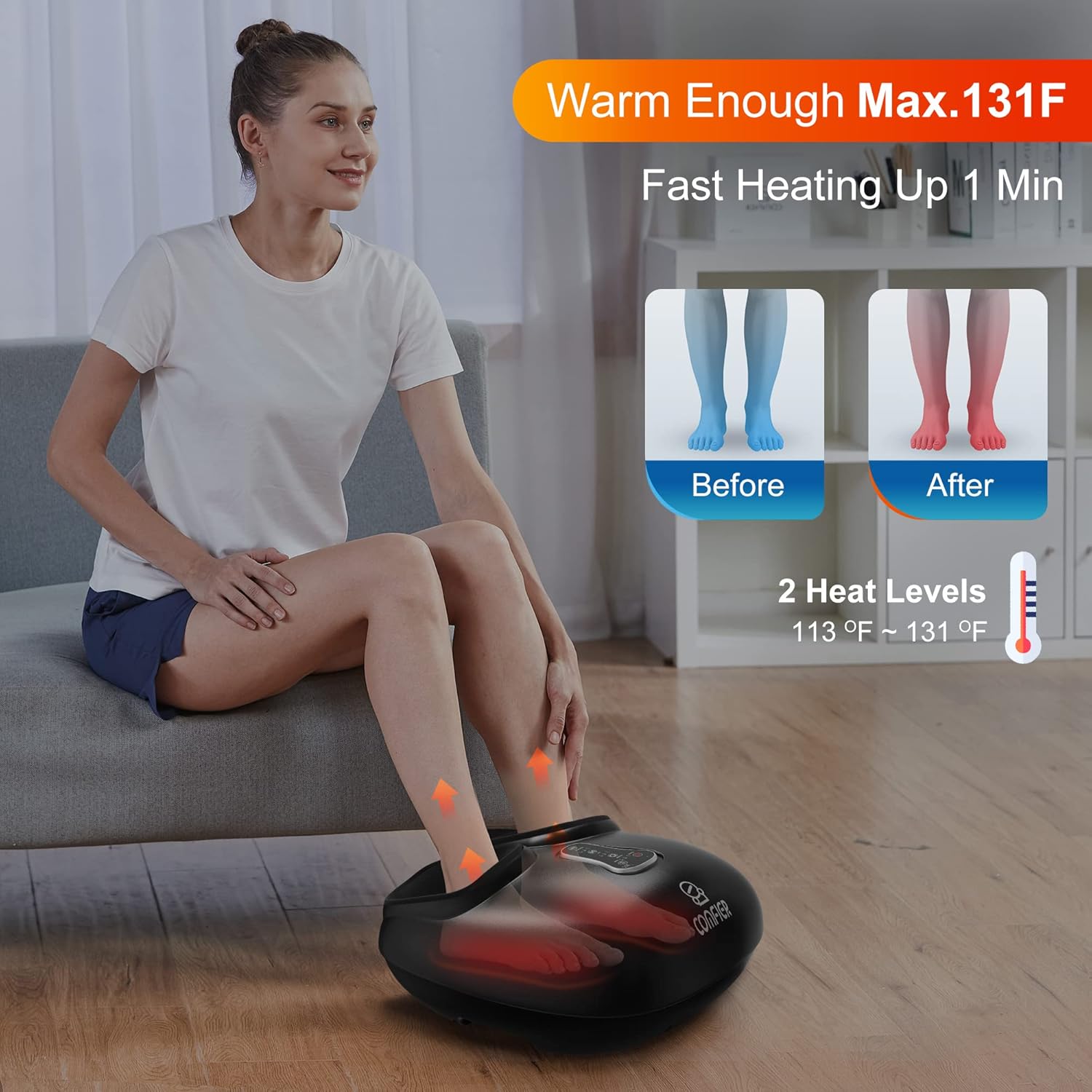 COMFIER Shiatsu Foot Massager with Heat, Vibration,Rolling Compression Feet Massager Machine for Plantar Fasciitis,Massage Mat, Full Body Heating Massage Pad
