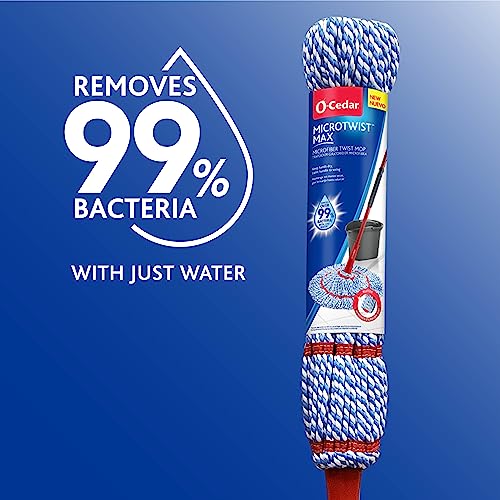 O-Cedar MicroTwist MAX Microfiber Twist Mop with 2 Extra Refills | Features Hands-Free Wringing | Extra Large 18-Inch Mop Head | Safe on All Floor Types,Red