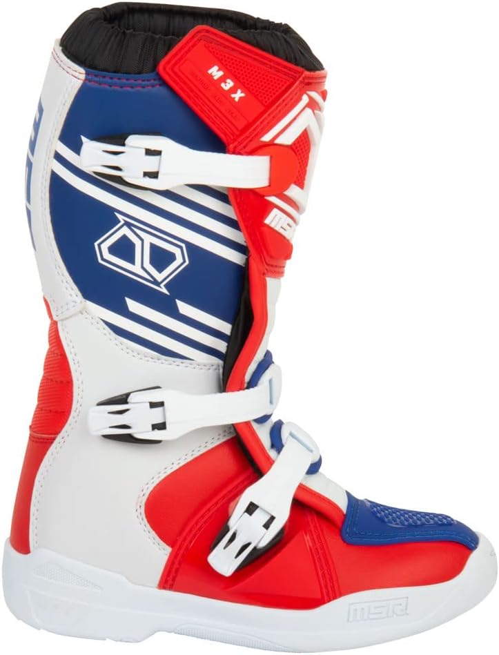 MSR Youth M3X Motocross Boots (2, Red/White/Blue)
