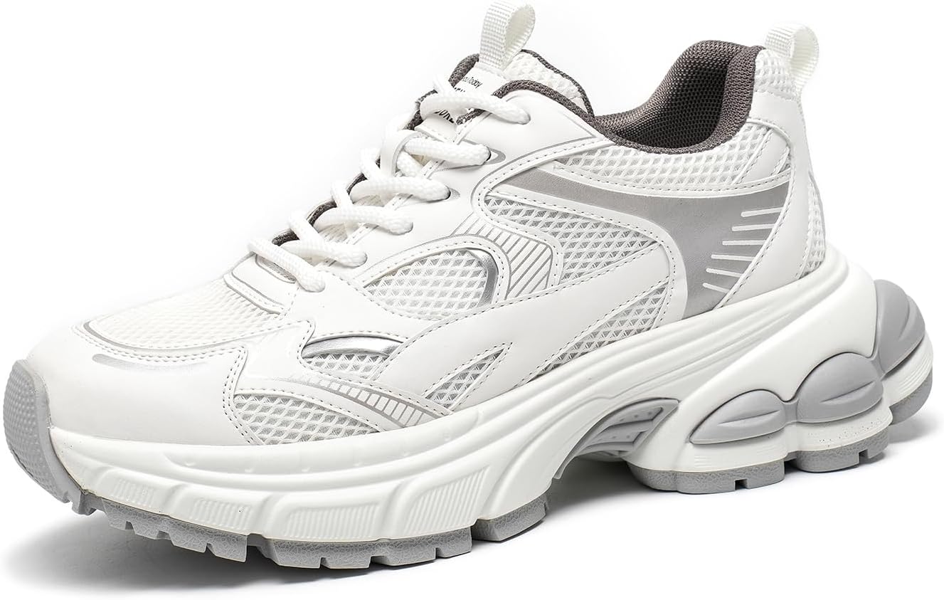 BEAU TODAY Womens Walking Shoes Fashion Platform Chunky Sneakers for Women Lace-up Casual Mesh Breathable Running Tennis Trendy Athletic Sneakers