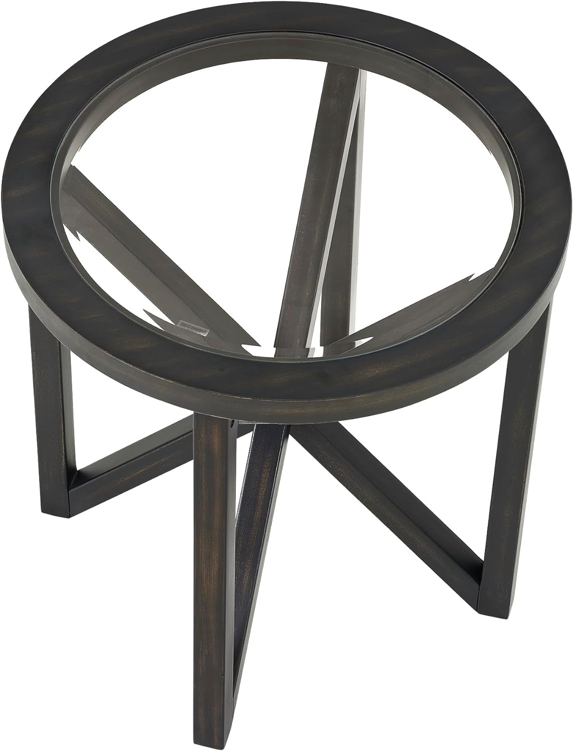 Modern Simple Glass Coffee Table, Tempered Glass Coffee Table Solid Wood Base Round Transparent Glass top Modern Living Room Terrace Study Coffee Table