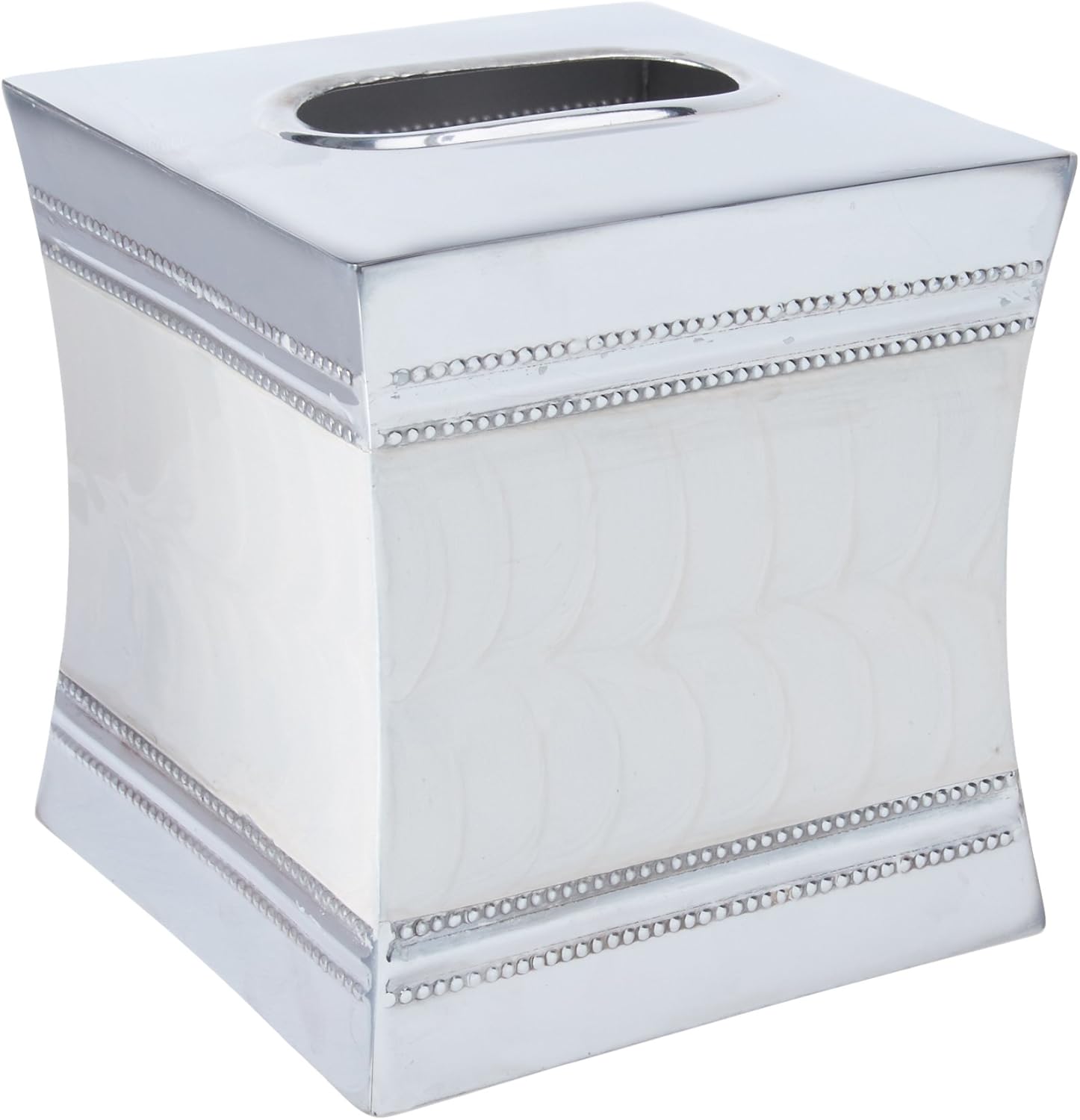 nu steel Chr Fantasy Boutique Cover, Stainless Steel Square Facial Tissue Box Holder for Bathroom Vanity Countertops,Bedroom Dressers-MOP, Enamel with Chrome Plated Trim
