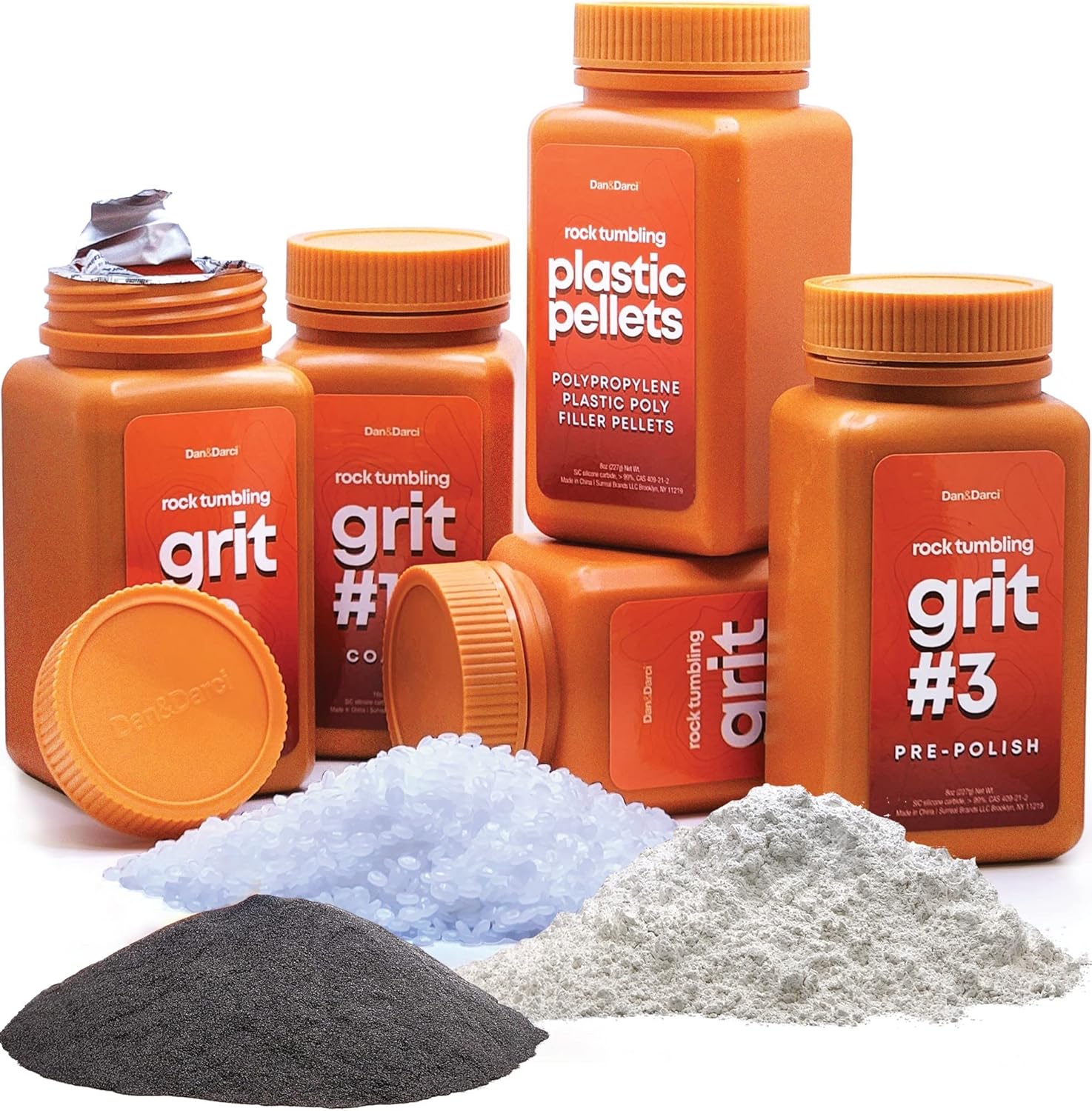 Dan&Darci Rock Tumbler Grit Refill Kit - 3.5 Pounds Grits Media + Poly Plastic Pellets - Rocks Polishing Refills for Any Brand Rock Tumblers - Rock Polish Tumbling Supplies Set - Stone Polisher