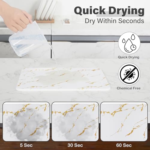 Stone Dish Drying Mat for Kitchen - Super Absorbent Premium Diatomaceous Earth Mat with Non-Slip Mat, Kitchen Draining Mat, Marble Stone for Pets - Perfect for Kitchen Countertops (16x12 Inch, Gold)