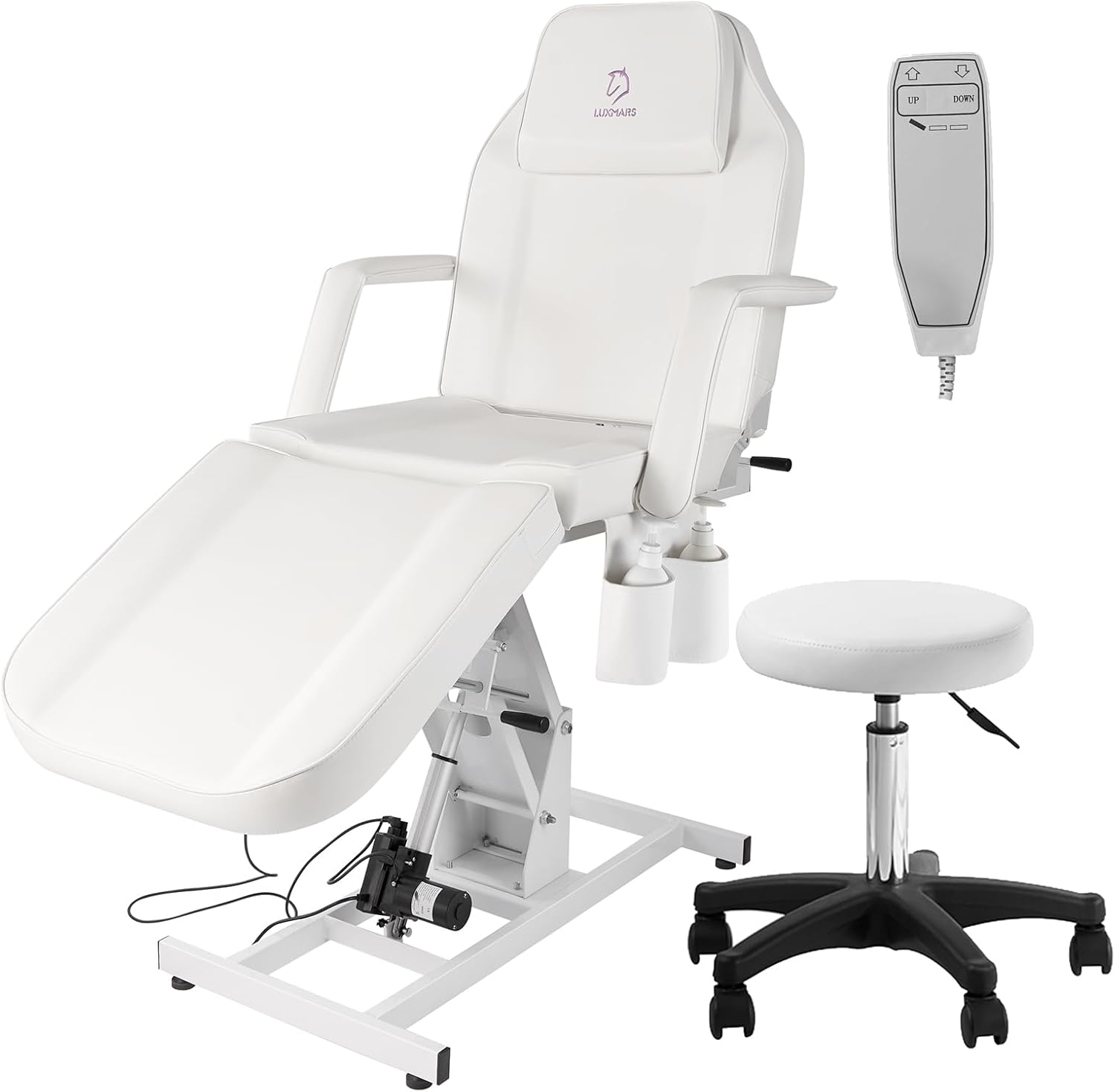 Facial Chair Tattoo Chair Massage Table Electric Height Adjustable Lash Bed with Storage Pocket Recliner Lash Chair for Lash Extensions for Eyelash Extensions Salon Chair-White