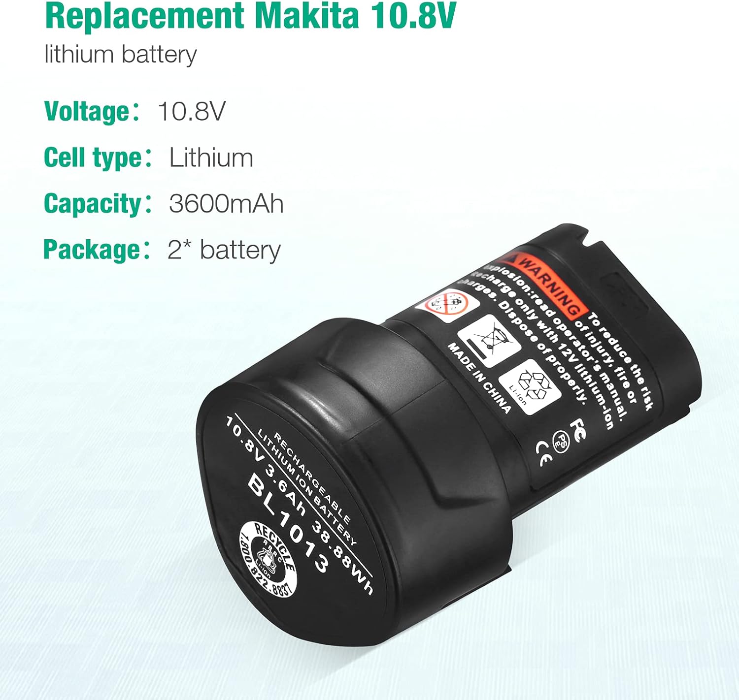 Powerextra 2 Pack 10.8v 3600mAh Li-ion Replacement Battery Compatible with Makita BL1013 Makita BL1014 Battery 194550-6 194551-4 195332-9