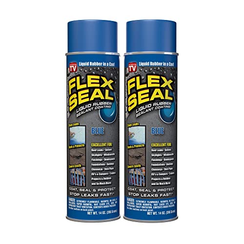 Flex Seal, 14 oz, Blue, Stop Leaks Instantly, Waterproof Rubber Spray On Sealant Coating, Perfect for Gutters, Wood, RV, Campers, Roof Repair, Skylights, Windows, and More