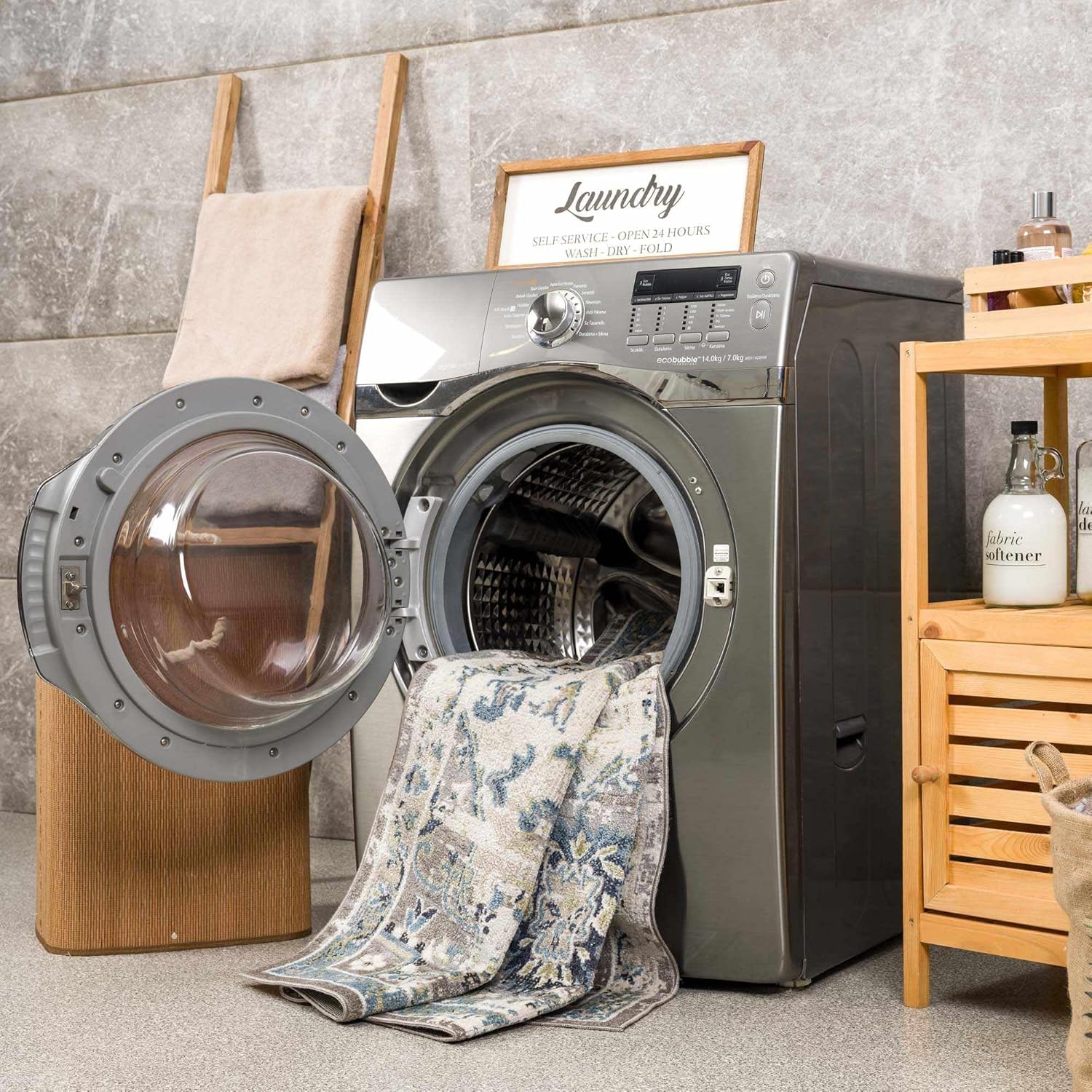 Hauteloom Cabacungan Traditional Persian Medallion Living Room Bedroom Area Rug - Machine Washable Distressed Carpet - Bohemian Oriental - Easy to Clean - Blue, Grey, Beige - 5'3