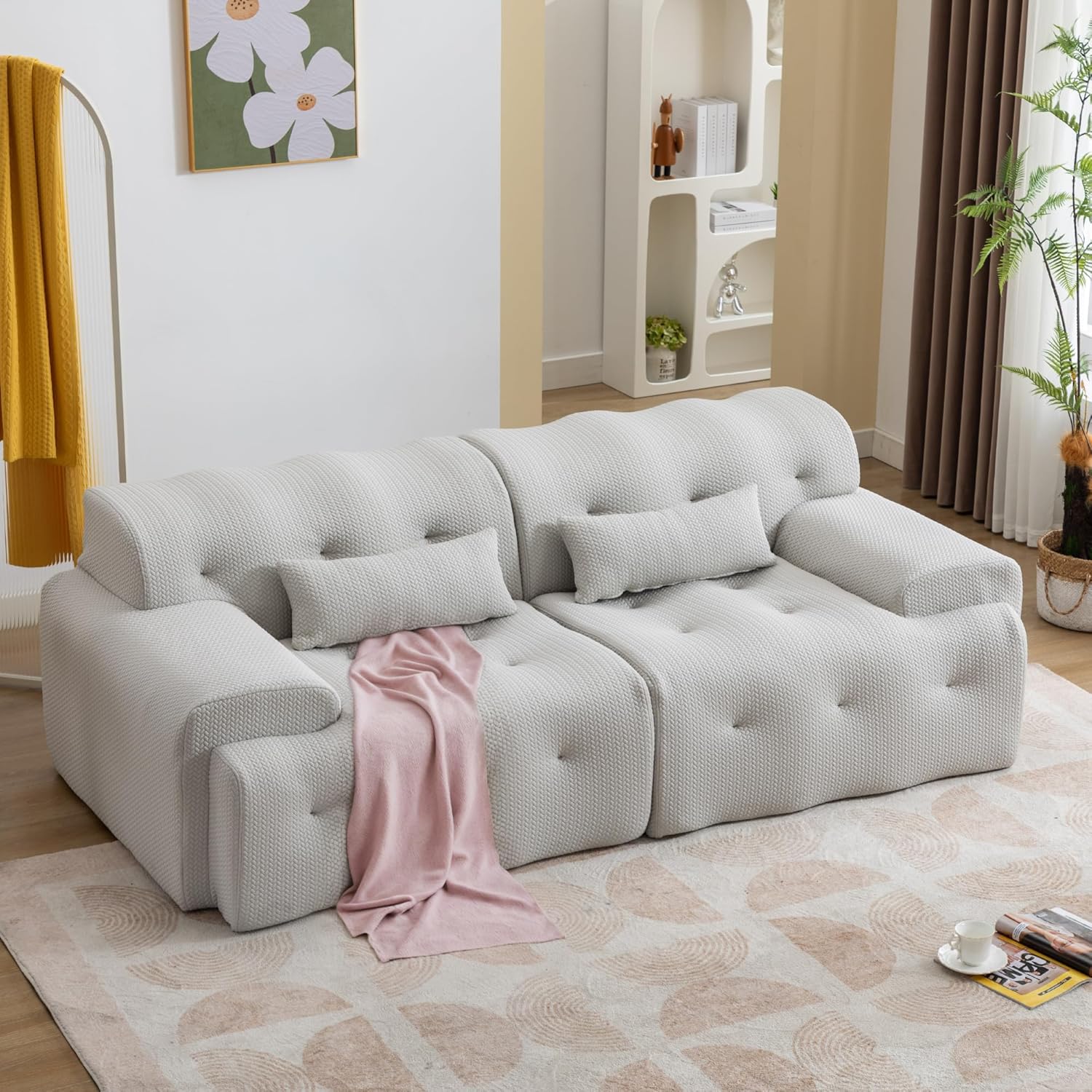 Ucloveria Modern Sofas for Living Room, 2 Seater Loveseat Tufted Couch Pure Foam Comfy Sofa Couch with 2 Pillows, Upholstered Living Room Couch Lounge Sofa for Small Spaces, No Assembly Required
